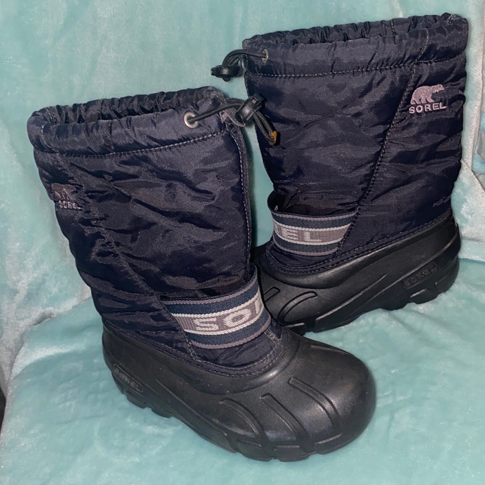 Sorel Cub Youth Like New Black Snow Boots Size 1